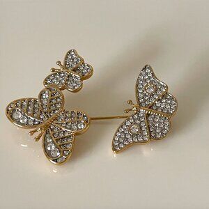 Butler Gold Tone Crystal Butterfly  Brooch